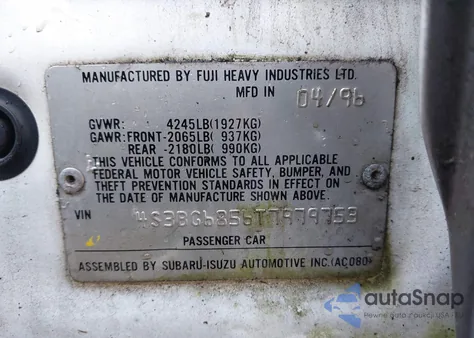 1996 Subaru Legacy Outback from USA, damaged, VIN 4S3BG6856T7979753